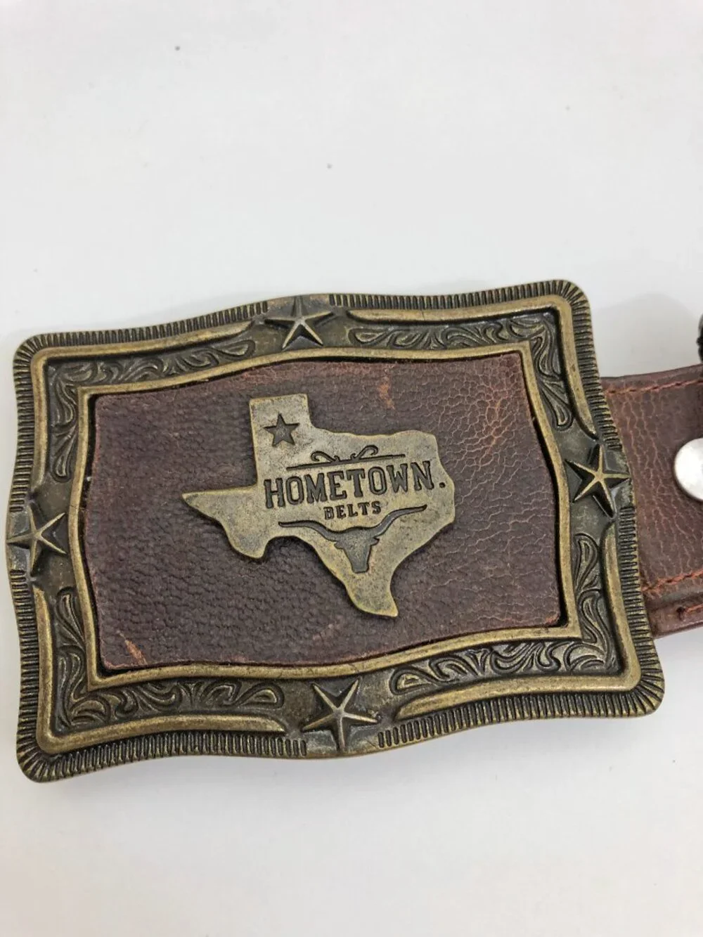 Western leather Belt Size 36 Hometown Belts Brown Texas Brass & Leather Buckle